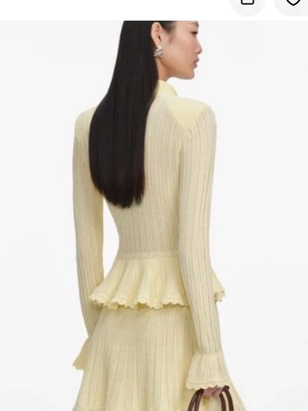 Authentic NWT Self-Portrait Yellow Pointelle Knit Peplum cardigan